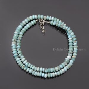 Natural Larimar Beaded Necklace, 5.5-6mm Larimar Faceted Rondelle Beads Necklace, Genuine Dominican Larimar AAA Quality Necklace, Gift Her