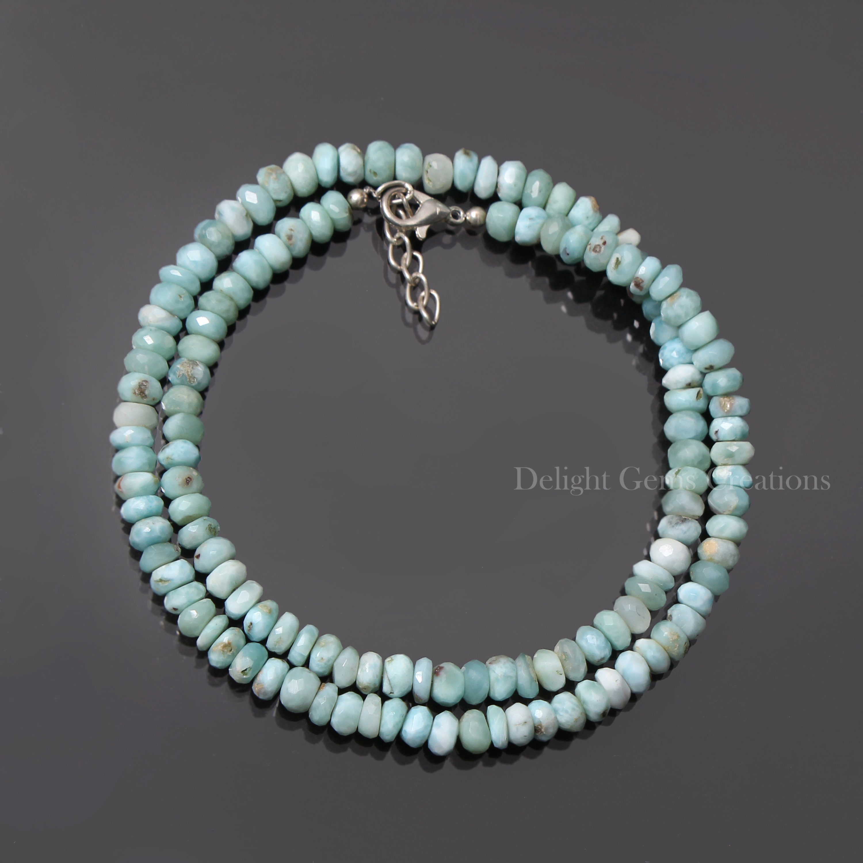 Natural Larimar Beaded Necklace, 5.5-6mm Larimar Faceted Rondelle Beads Necklace, Genuine Dominican Larimar Aaa Quality Necklace, Gift Her