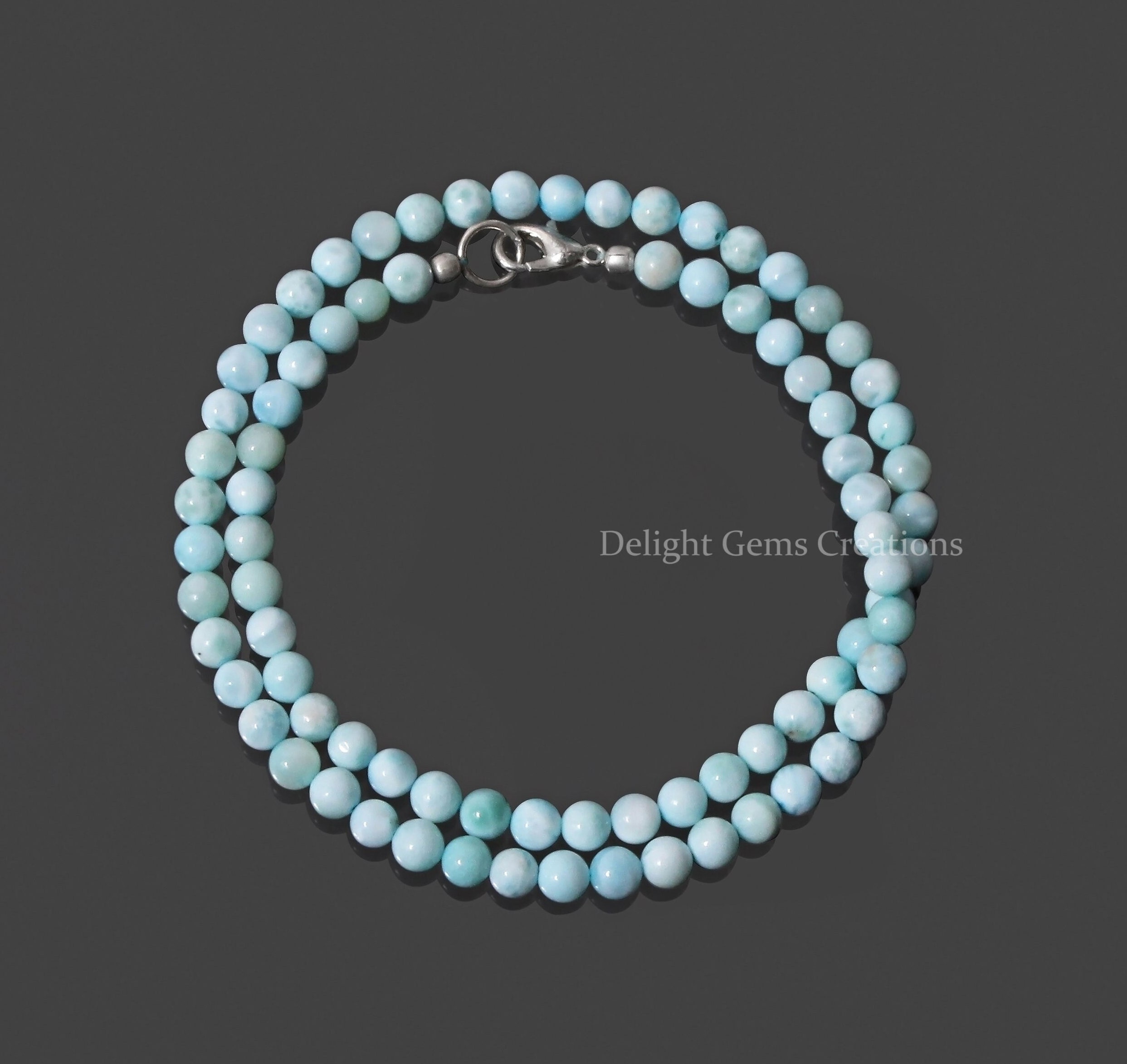 Natural Dominican Larimar Beaded Necklace, 5mm Smooth Round Beads Necklace, Ethical Larimar Jewelry, Unisex Necklace, Gift For Her