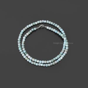 Natural Larimar Faceted Cube Beaded Necklace, 4.5mm Gemstone Jewelry