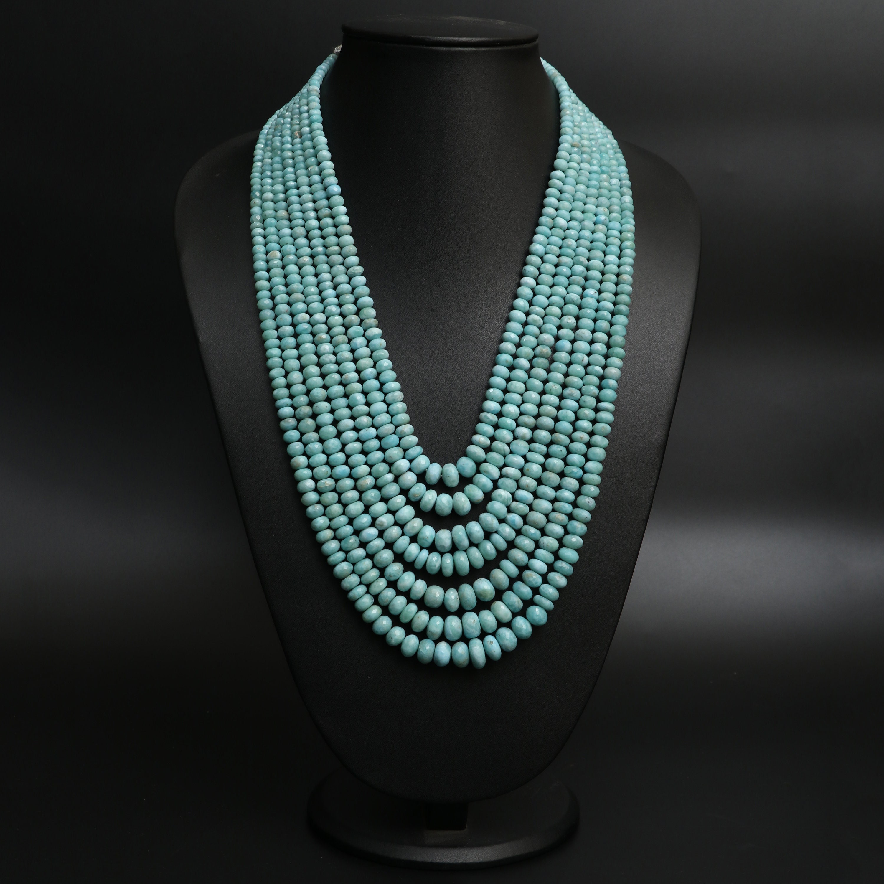 Natural Larimar Faceted Roundel Beaded Necklace, 5 Mm To 13 Mm, Larimar Necklace, Inner 17 Inches To Outer 24 Inches, Price Per Necklace