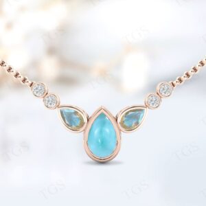 Natural Larimar Necklace For Women Art Deco Larimar Pear Shaped Necklace 925 Silver Multi Gemstone Necklace Unique Larimar Wedding Necklace