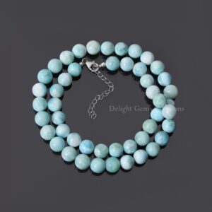 Natural Larimar Gemstone Beaded Necklace, Larimar 8mm Smooth Round Beads Necklace, Dominican Larimar Necklace Jewelry, Women's, Gift For Her