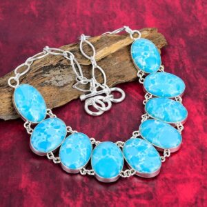 Natural Larimar Gemstone Jewelry Necklace, 925 Sterling Silver Necklace Handmade Silver Necklace With Adjustable Chain Birthday Gift