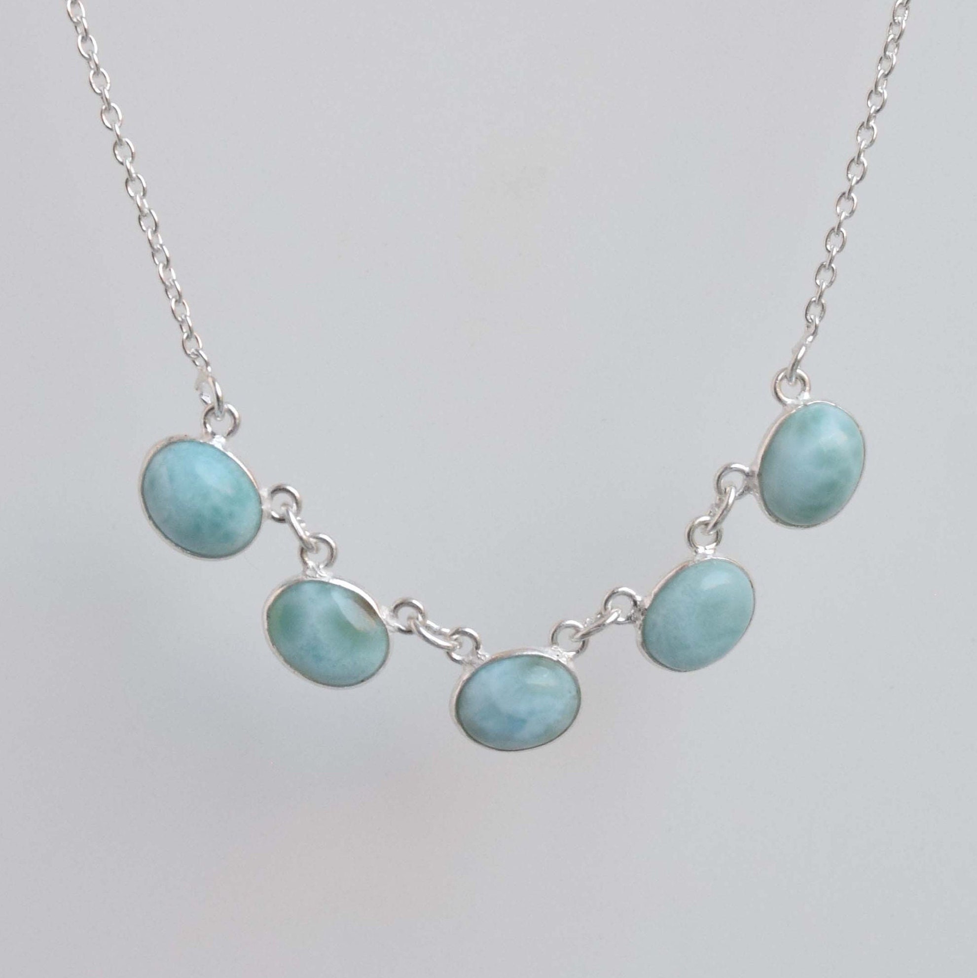 Natural Larimar Necklace: Handmade 925 Sterling Silver Gemstone Jewelry