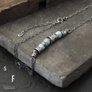 Oxidized Sterling Silver Larimar Necklace: Delicate Everyday Jewelry