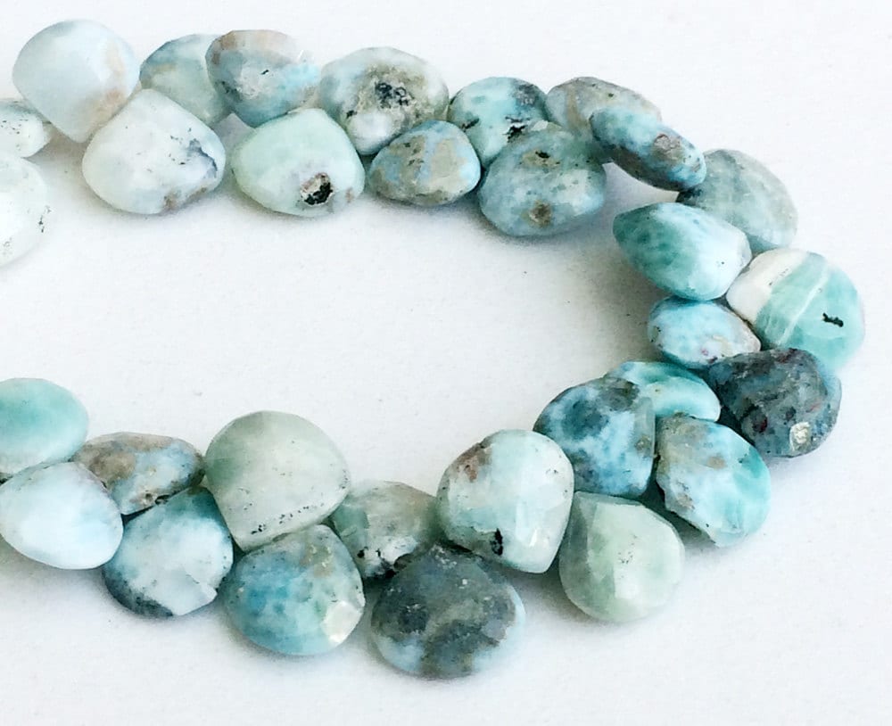 10-12mm Natural Larimar Faceted Heart Beads, Larimar Faceted Heart Briolettes, Larimar Faceted Hearts For Jewelry (4in To 8in Options)