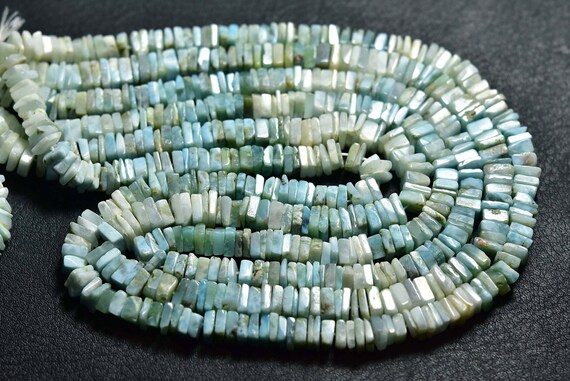 16 Inches - Natural Smooth Larimar Heishi Square Shape Beads - Size Is 6 Mm #1308