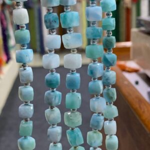 Larimar 6.5-7mm Cube Faceted Beads,natural Larimar Beads 8 Inch Strands,best Price Larimar,larimar 3d Cube Beads, Beads For Sale