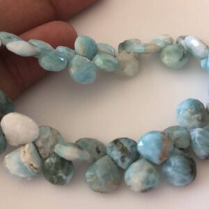 8mm To 9mm Natural Larimar Faceted Heart Shaped Briolette Beads, Larimar Jewelry, Larimar Stone, 8 Inch Strand, GDS711 8mm To 9mm Natural Larimar Faceted Heart Shaped Briolette Beads, Larimar Jewelry, Larimar Stone, 8 Inch Strand, GDS711