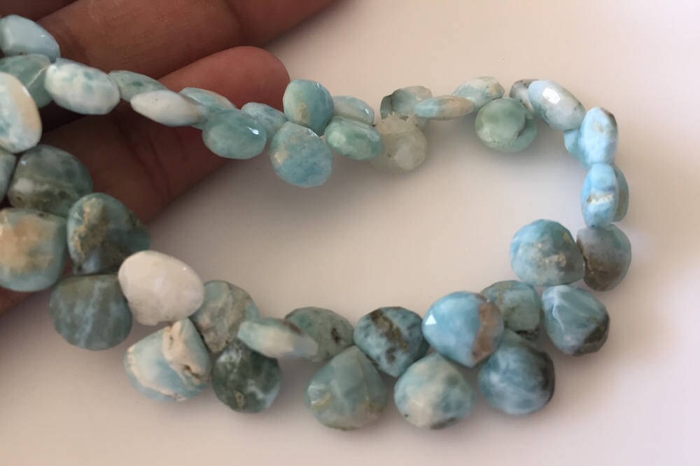 8mm To 9mm Natural Larimar Faceted Heart Shaped Briolette Beads, Larimar Jewelry, Larimar Stone, 8 Inch Strand, Gds711