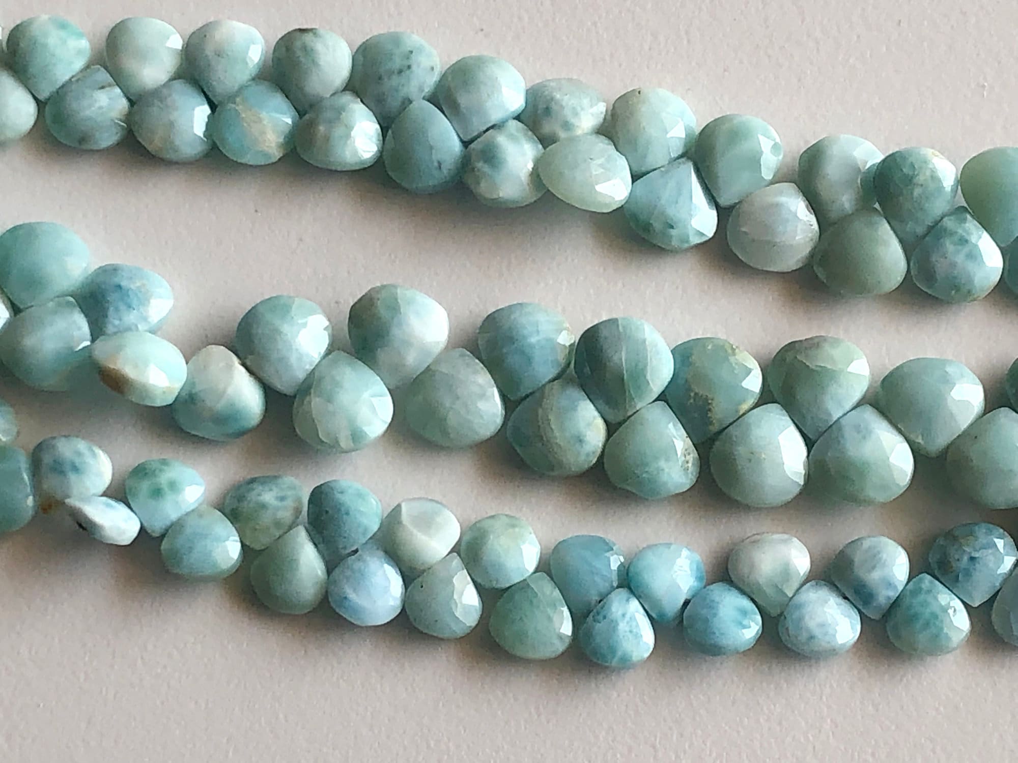 9-10mm Natural Larimar Faceted Heart Beads, Larimar Faceted Heart Briolettes, Larimar Faceted Heart For Jewelry(3.5in To 7in Options)-ang187