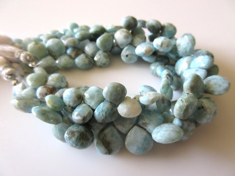 9mm To 11mm Natural Larimar Faceted Heart Shaped Briolette Beads, Larimar Jewelry, Larimar Stone, 8 Inch Strand, Gds710