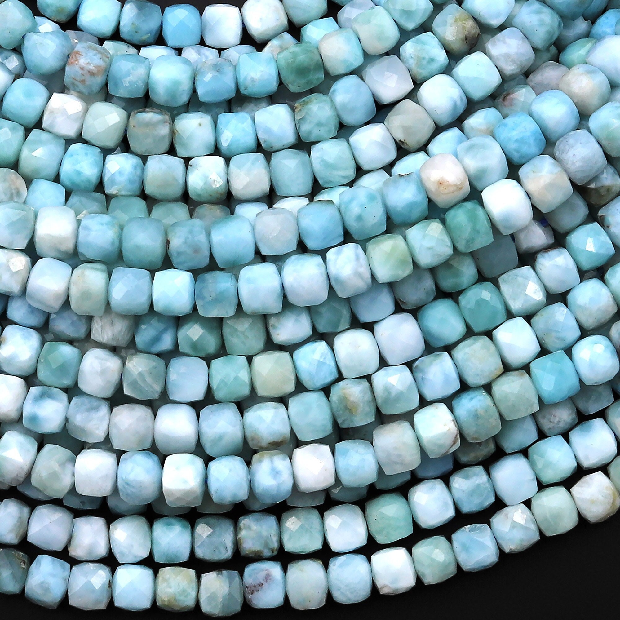 Aa Genuine Natural Blue Larimar Beads Faceted 2mm 4mm Cube Beads 15.5" Strand