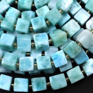 Aa Genuine Natural Blue Larimar Beads 8mm 10mm Cube Beads 15.5" Strand