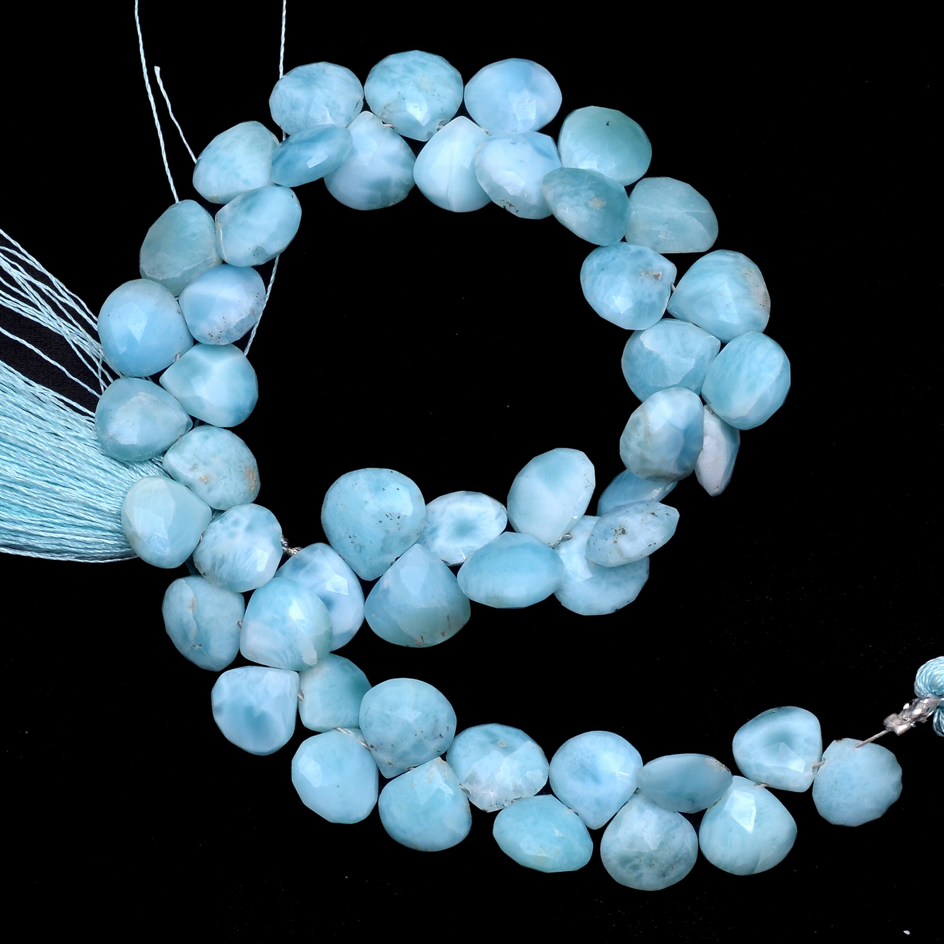 Aaa+ Larimar 8mm-9mm Heart Faceted Briolette Beads | Natural Dominican Larimar Loose Semi Precious Gemstone Briolette Beads | 8inch Strand Aaa+ Larimar 8mm-9mm Heart Faceted Briolette Beads | Natural Dominican Larimar Loose Semi Precious Gemstone Briolette Beads | 8inch Strand