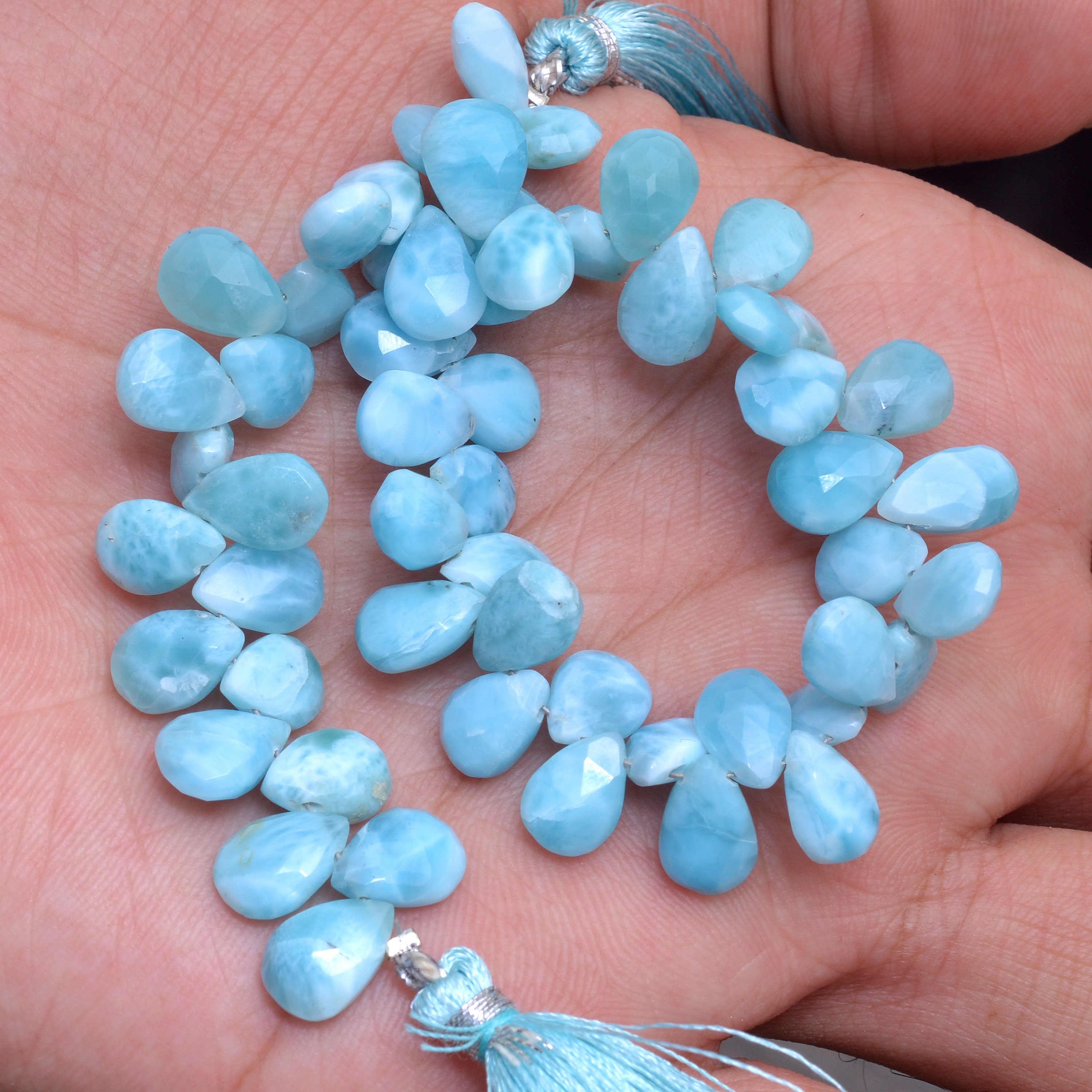 Aaa+ Larimar Briolette, Larimar Gemstone 7x9mm Faceted Pear Briolette Beads | 8" Strand | Natural Larimar Loose Semi Precious Gemstone Beads