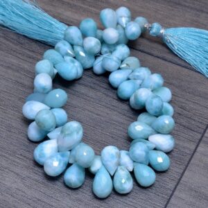 AAA+ Larimar Gemstone 7x11mm-8x12mm Faceted Teardrop Briolette Beads | 8" Strand | Natural Larimar Semi Precious Gemstone Loose Drops Beads AAA+ Larimar Gemstone 7x11mm-8x12mm Faceted Teardrop Briolette Beads | 8" Strand | Natural Larimar Semi Precious Gemstone Loose Drops Beads