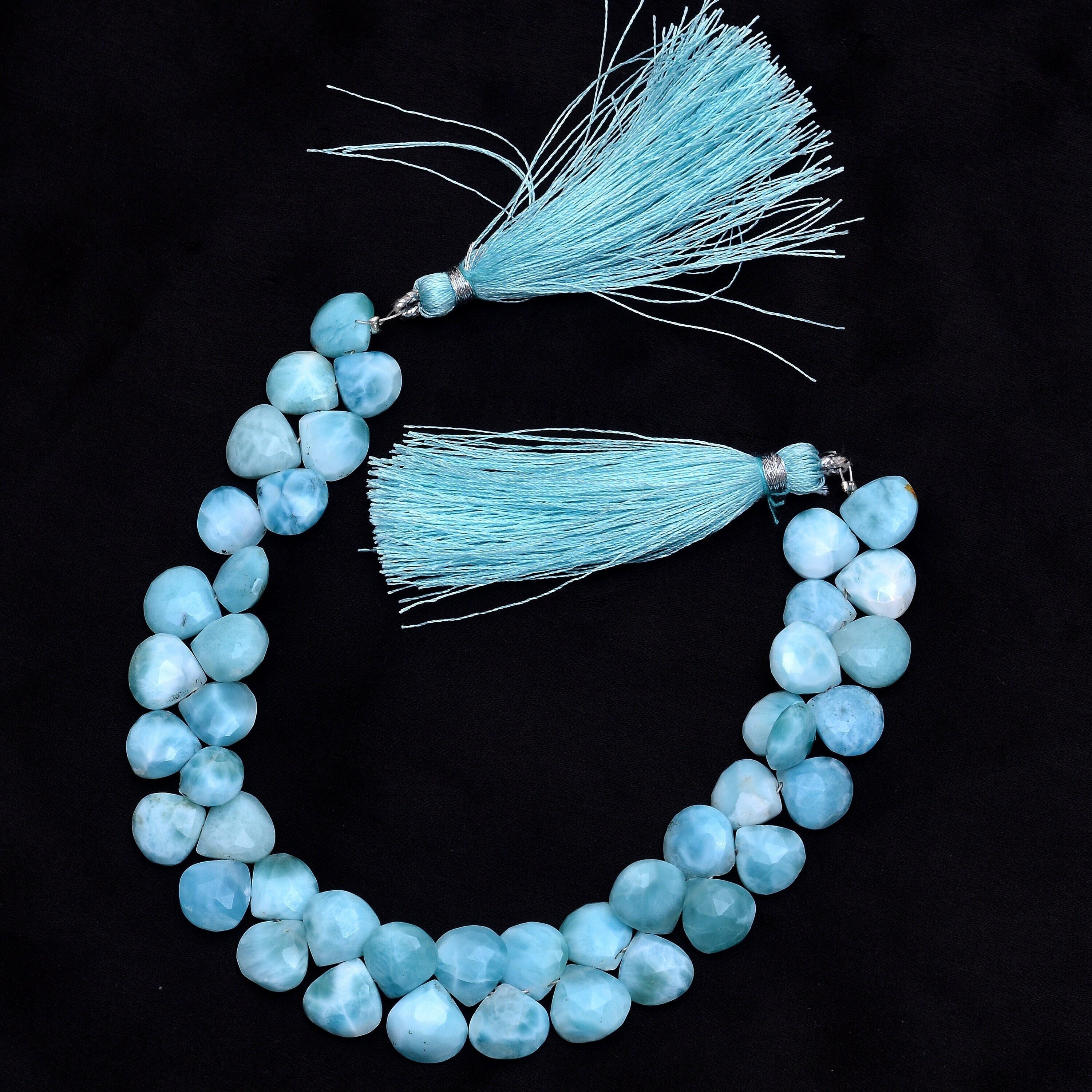 Aaa+ Larimar Gemstone Briolette, Larimar 9mm Heart Faceted Beads | Natural Larimar Loose Semi Precious Gemstone Briolette Beads | 8" Strand