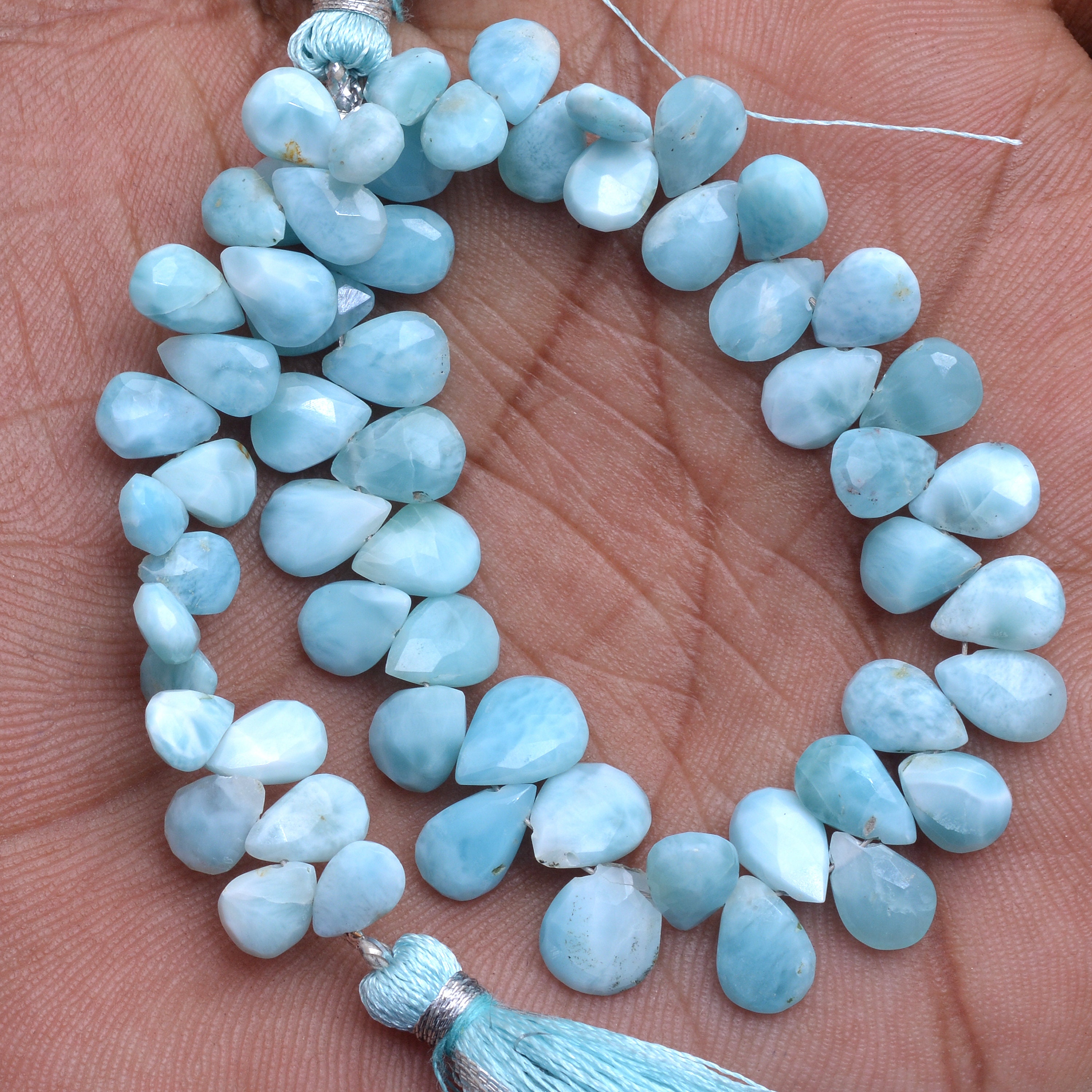 Aaa+ Larimar Gemstone 7x5mm-6x8mm Faceted Pear Briolette Beads | 8" Strand | Natural Larimar Loose Semi Precious Gemstone Beads For Jewelry Aaa+ Larimar Gemstone 7x5mm-6x8mm Faceted Pear Briolette Beads | 8" Strand | Natural Larimar Loose Semi Precious Gemstone Beads For Jewelry