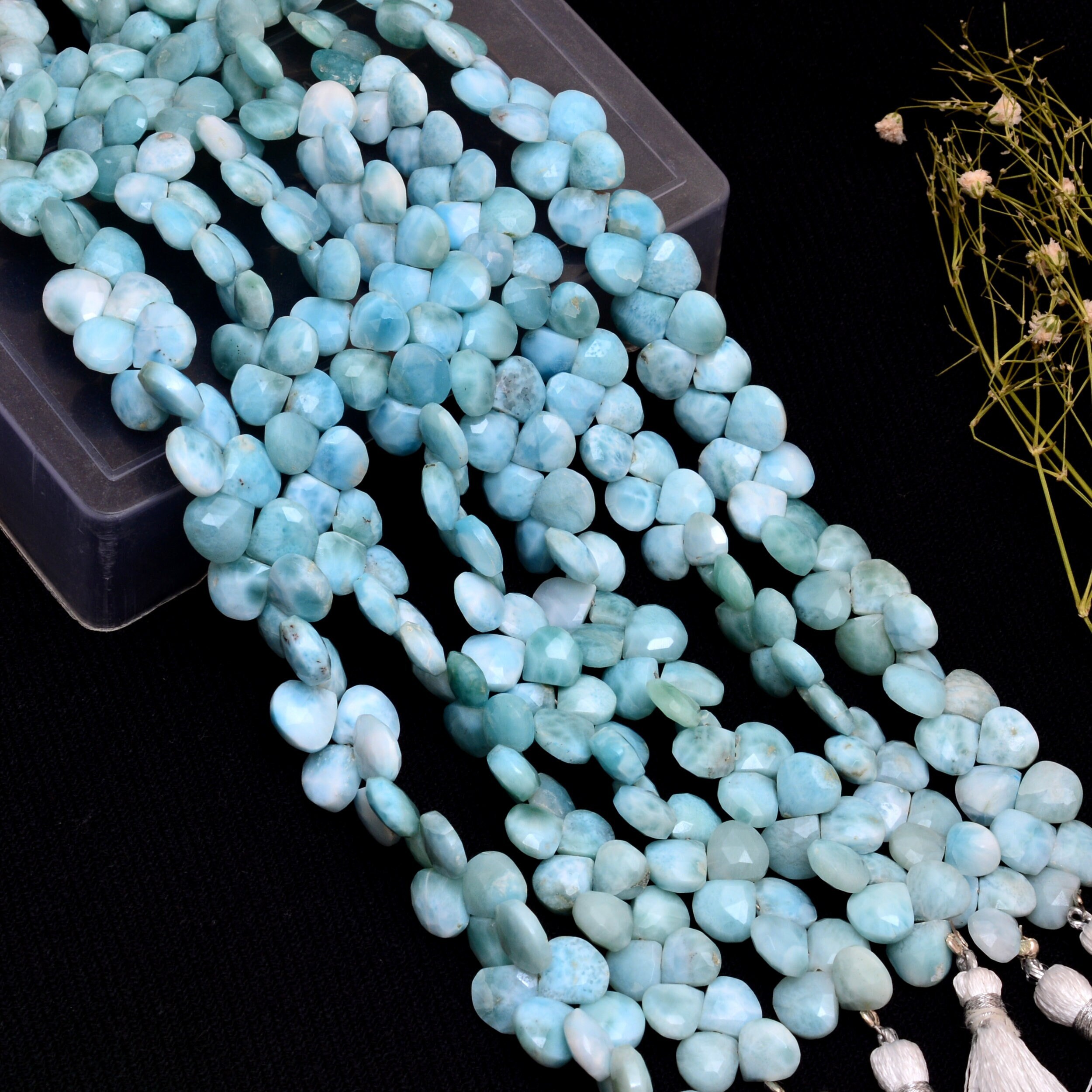 Aaa+ Larimar Gemstone 7mm-8mm Faceted Heart Briolette Beads | 8" Strand | Natural Larimar Loose Semi Precious Gemstone Briolette For Jewelry