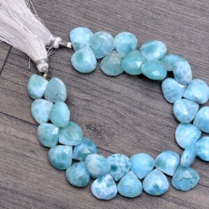 AAA Larimar Gemstone 12mm Faceted Heart Briolette Beads | 4inch Strand | Natural Larimar Loose Semi Precious Gemstone Briolette for Jewelry