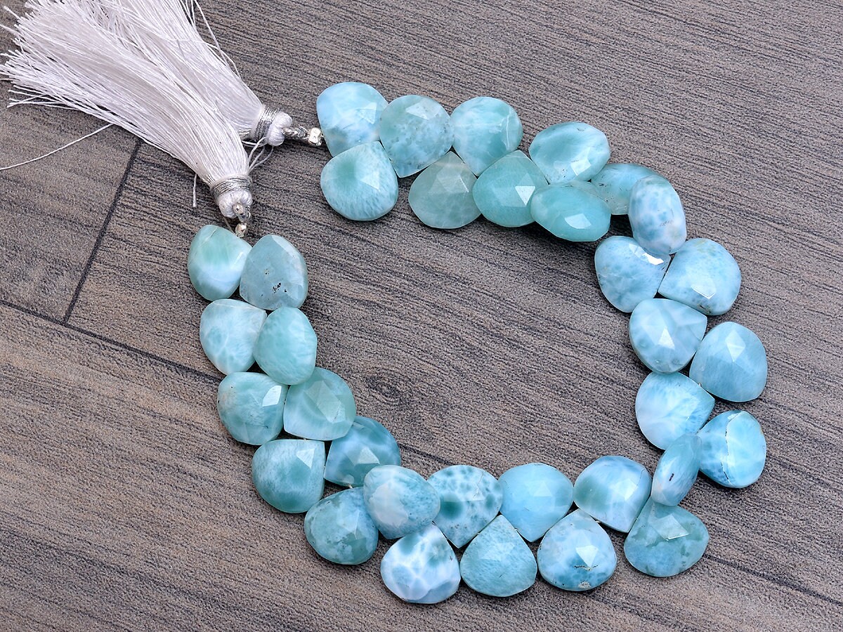 Aaa Larimar Gemstone 12mm Faceted Heart Briolette Beads | 4inch Strand | Natural Larimar Loose Semi Precious Gemstone Briolette For Jewelry