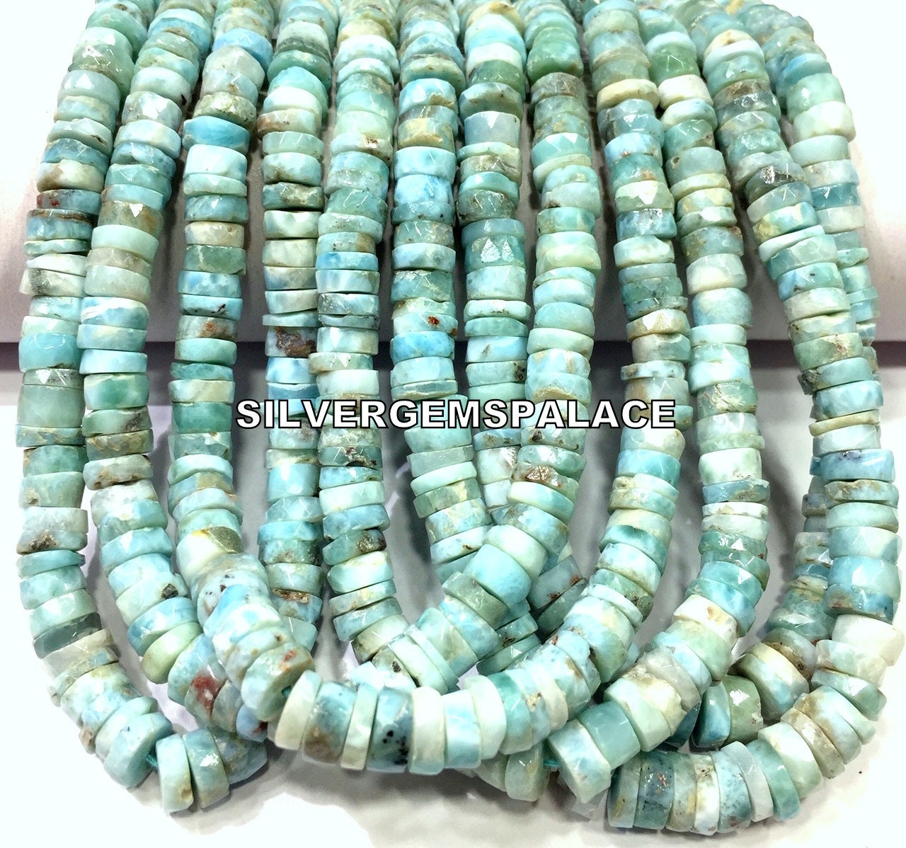 Aaa Rare Natural Larimar Faceted Tyre Cut Beads Larimar Heishi Cut Beads Faceted Larimar Gemstone Beads Larimar Beads Strand Larimar String.