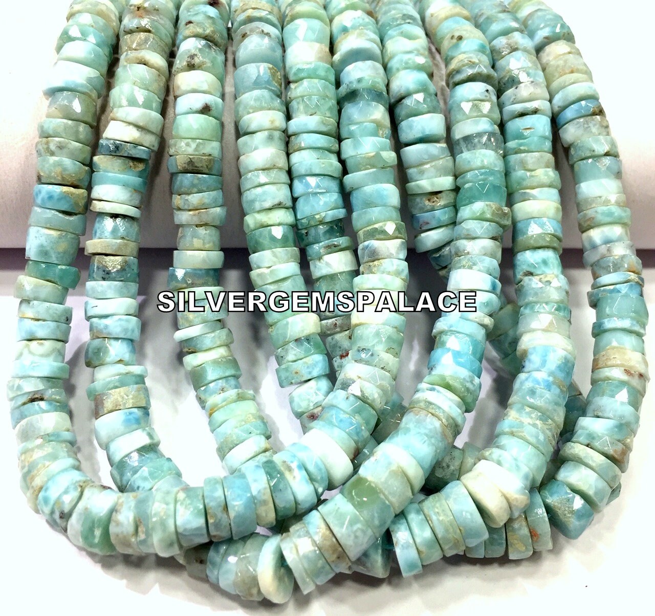 Aaa Rare Natural Larimar Faceted Tyre Cut Beads Larimar Heishi Cut Beads Larimar Gemstone Beads Larimar Beads Strand Larimar String.
