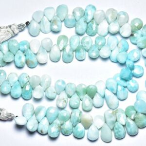 Larimar Briolette Beads - 8 inches - Natural Larimar Faceted Pear Briolettes,Finest Quality Gemstone,Size is 6x9-7x10mm #80 Larimar Briolette Beads - 8 inches - Natural Larimar Faceted Pear Briolettes,Finest Quality Gemstone,Size is 6x9-7x10mm #80