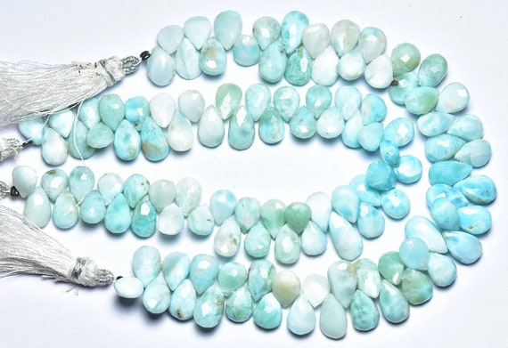 Larimar Briolette Beads - 8 Inches - Natural Larimar Faceted Pear Briolettes,finest Quality Gemstone,size Is 6x9-7x10mm #80