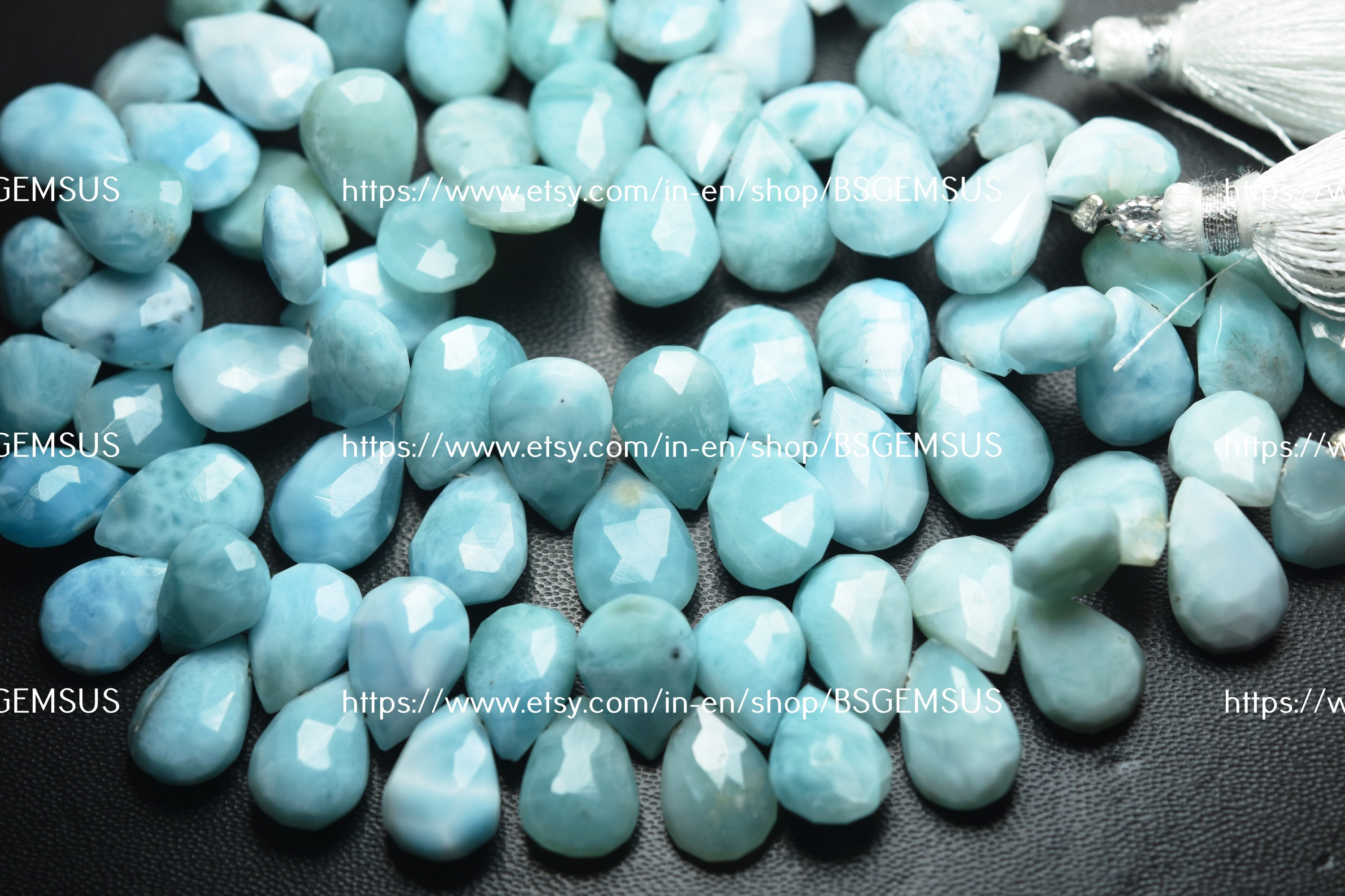 Finest Quality, Natural Larimar Faceted Pear Shape Briolettes, Size 11-13mm