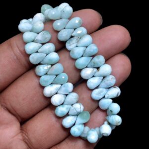 Larimar Gemstone 6x8mm Faceted Teardrop Briolette Beads | 8" Strand | Natural Multi Larimar Semi Precious Gemstone Loose Drops For Jewelry Larimar Gemstone 6x8mm Faceted Teardrop Briolette Beads | 8" Strand | Natural Multi Larimar Semi Precious Gemstone Loose Drops For Jewelry