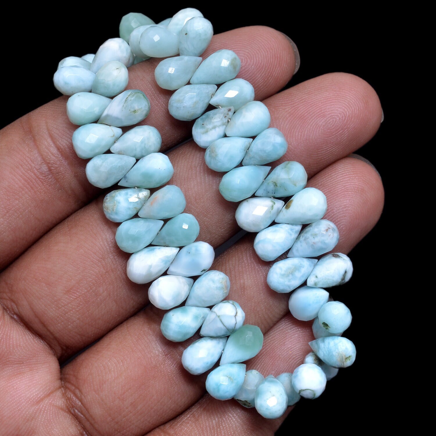 Larimar Gemstone 6x8mm Faceted Teardrop Briolette Beads | 8" Strand | Natural Multi Larimar Semi Precious Gemstone Loose Drops For Jewelry