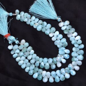 Larimar Gemstone 6x9mm-7x10mm Faceted Pear Briolette Beads | 8" Strand | Natural Larimar Loose Semi Precious Gemstone Briolette For Jewelry Larimar Gemstone 6x9mm-7x10mm Faceted Pear Briolette Beads | 8" Strand | Natural Larimar Loose Semi Precious Gemstone Briolette For Jewelry