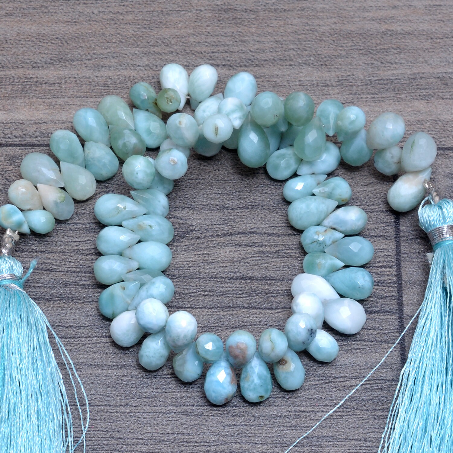 Larimar Gemstone 7x5mm Faceted Teardrop Briolette Beads | 8" Strand | Natural Larimar Loose Semi Precious Gemstone Teardrop Briolette Beads