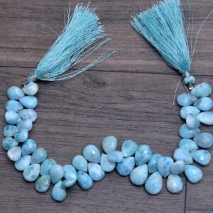 Larimar Gemstone 8x12mm-9x13mm Faceted Pear Briolette Beads | 8" Strand | Natural Larimar Loose Semi Precious Gemstone Briolette For Jewelry Larimar Gemstone 8x12mm-9x13mm Faceted Pear Briolette Beads | 8" Strand | Natural Larimar Loose Semi Precious Gemstone Briolette For Jewelry