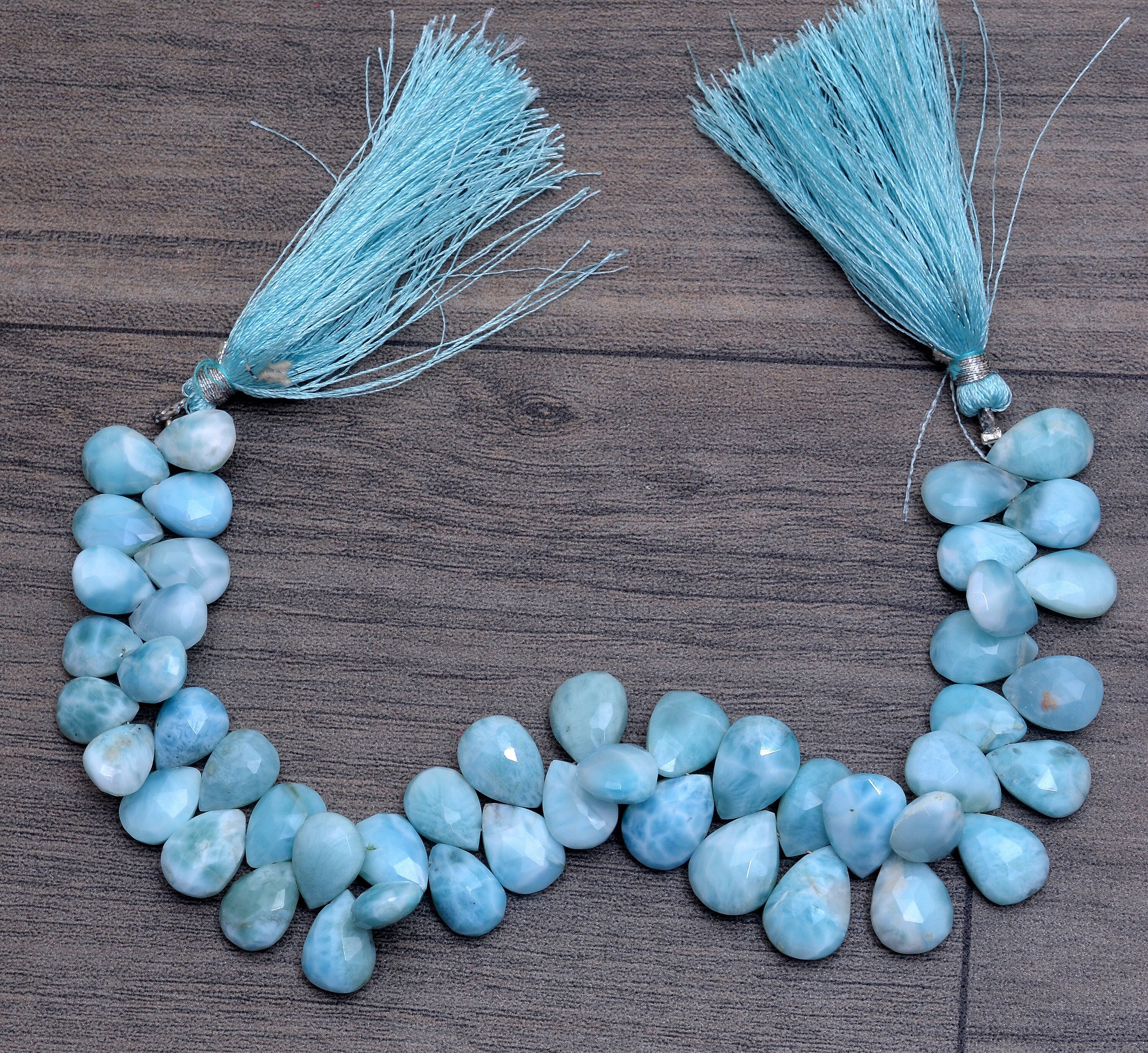 Larimar Gemstone 8x12mm-9x13mm Faceted Pear Briolette Beads | 8" Strand | Natural Larimar Loose Semi Precious Gemstone Briolette For Jewelry