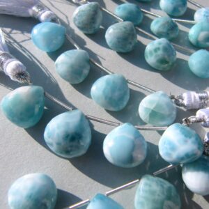 Larimar hearts • 11-12mm • AAA micro faceted • Pairs available • Heart drops briolettes • Natural gemstone Dominican • Blue white