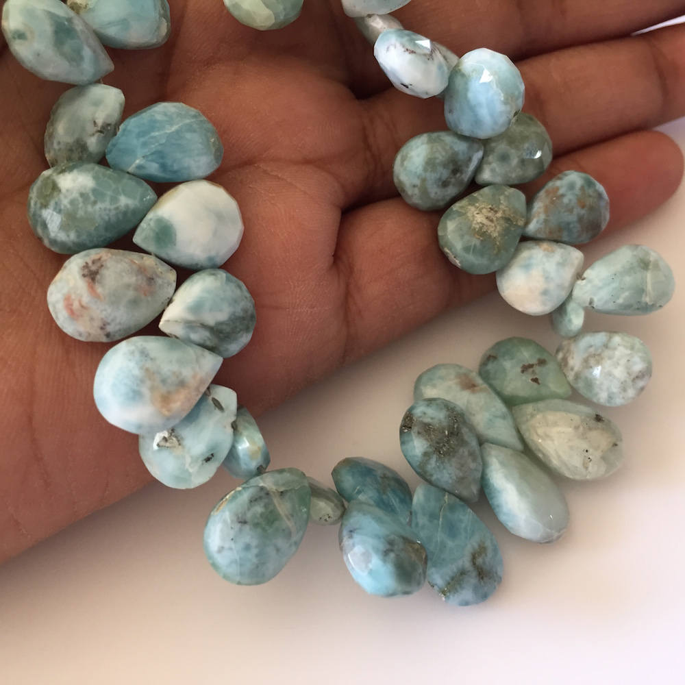Huge 12mm To 13mm Natural Larimar Faceted Pear Shaped Briolette Beads, Larimar Jewelry, Larimar Stone, 8 Inch Strand, Gds708