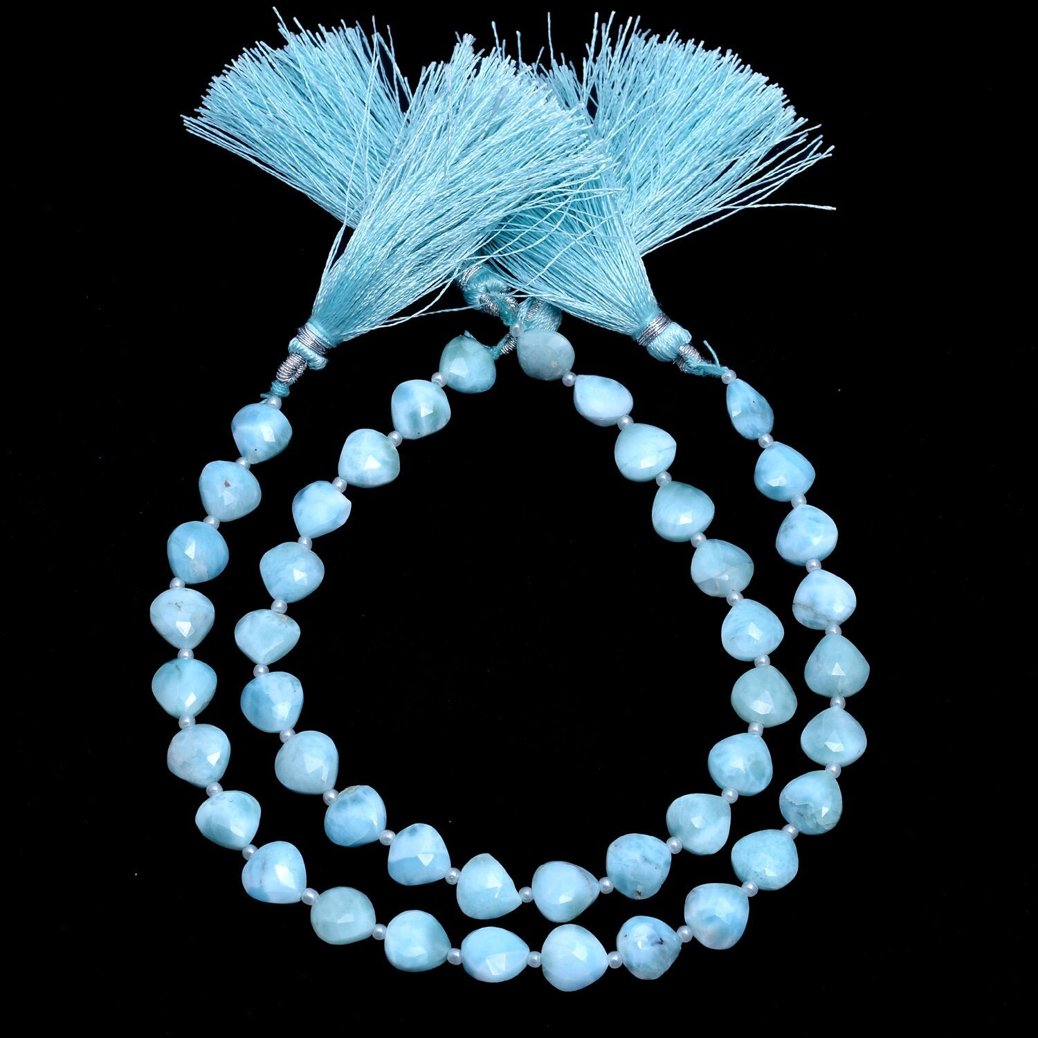 Natural Aaa+ Larimar Gemstone 8mm Heart Faceted Briolette Straight Drill Beads, Larimar Loose Semi Precious Gemstone Beads, 8inch Strand