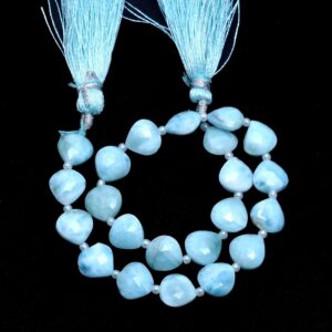 Natural Aaa+ Larimar Gemstone 8mm Heart Faceted Briolette Straight Drill Beads | Larimar Loose Semi Precious Gemstone Beads | 5inch Strand Natural Aaa+ Larimar Gemstone 8mm Heart Faceted Briolette Straight Drill Beads | Larimar Loose Semi Precious Gemstone Beads | 5inch Strand
