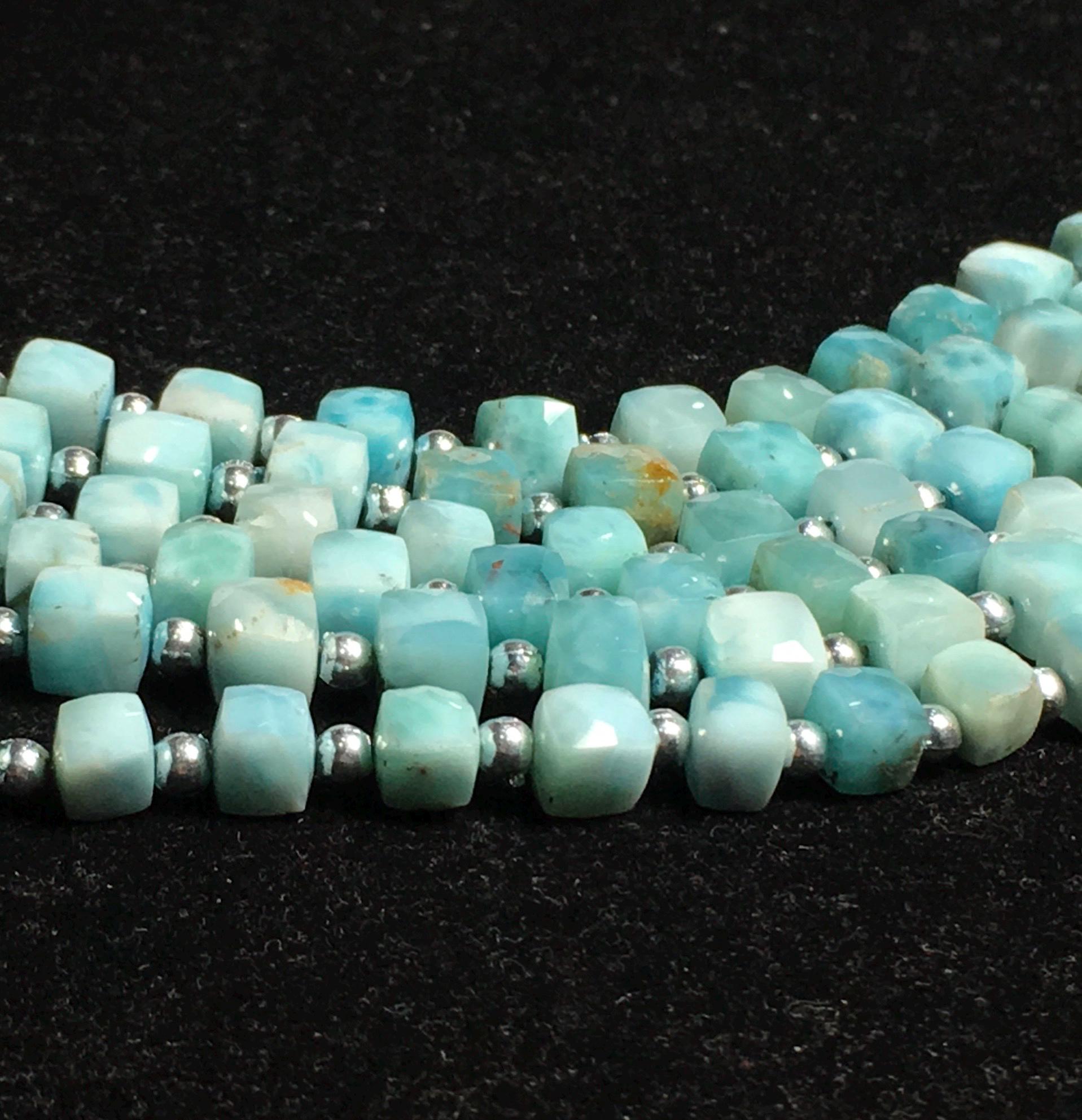 Natural Larimar Faceted Box Shape Gemstone Beads, 5.5-6 Mm 3d Cube Beads, 8 Inches Strand For Making Jewelry, Wholesale Beads For Sale