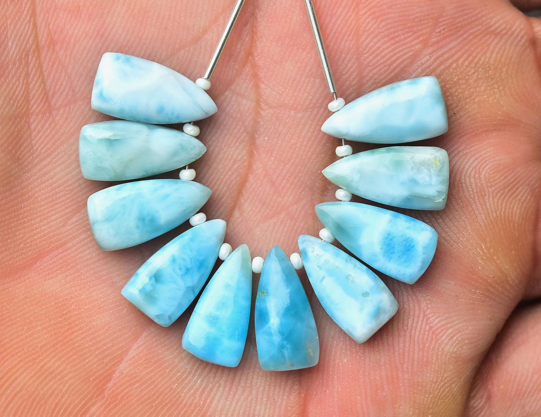 Natural Larimar Fancy Beads 8x14mm-8x15mm Smooth Fancy Shape Briolettes Gemstone Beads Larimar Plain Beads Calibrated Beads Jewelry No4845