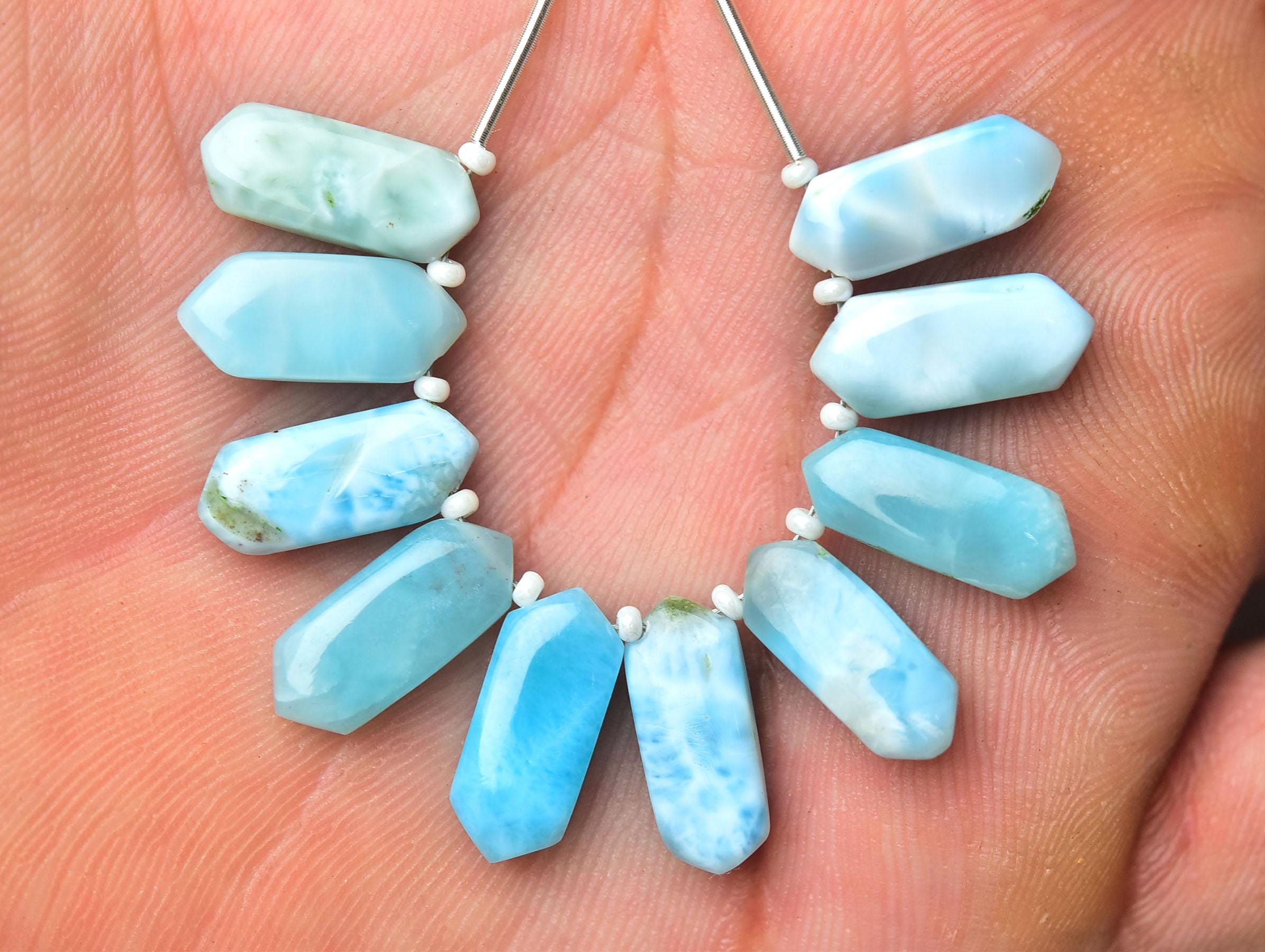 Natural Larimar Fancy Beads 6.5x15mm Smooth Fancy Shape Briolettes Gemstone Beads Superb Larimar Plain Beads Calibrated Stone Beads No5999