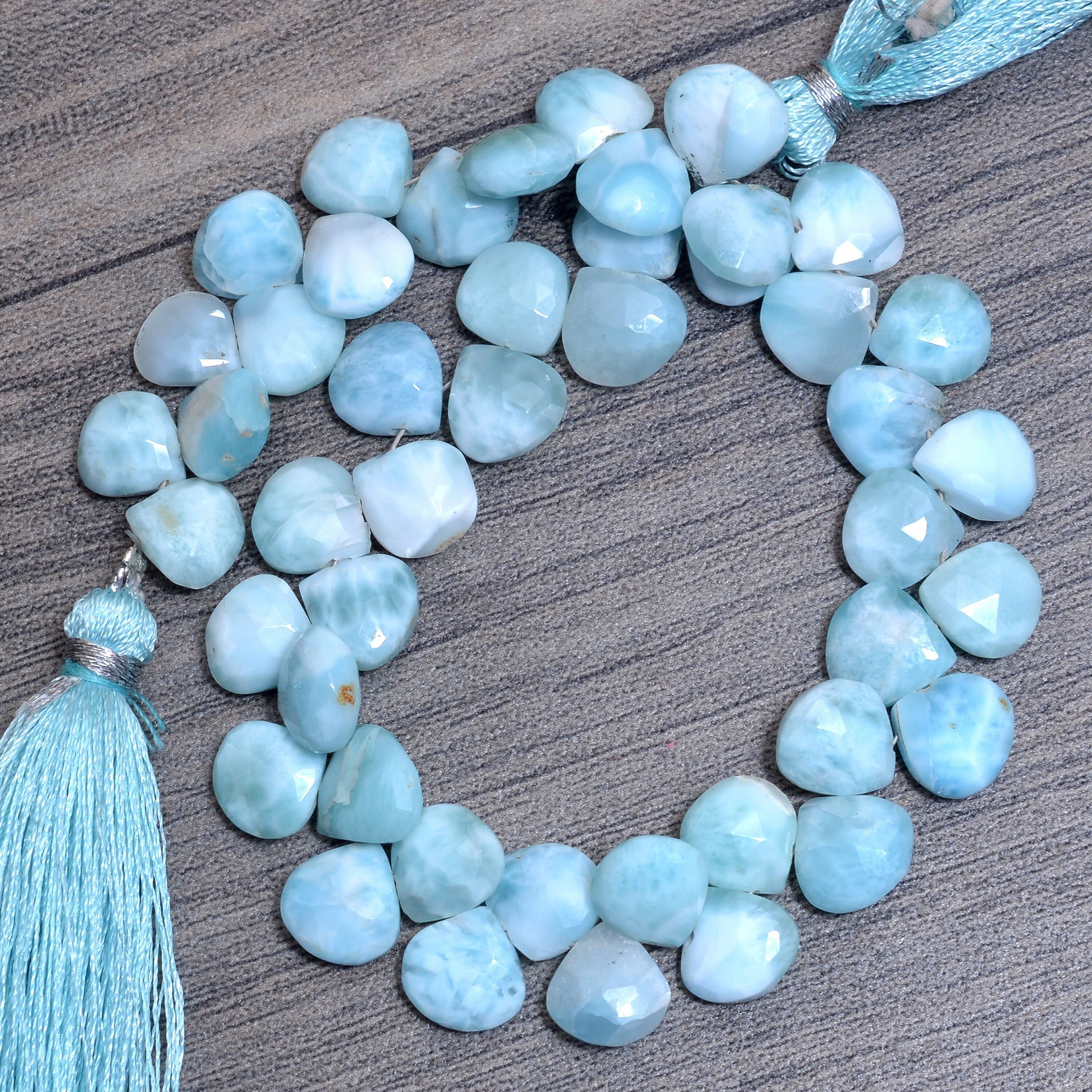 Natural Larimar Gemstone 8mm-9mm Heart Faceted Briolette Beads | Dominican Larimar Loose Semi Precious Gemstone Briolette Beads | 8" Strand Natural Larimar Gemstone 8mm-9mm Heart Faceted Briolette Beads | Dominican Larimar Loose Semi Precious Gemstone Briolette Beads | 8" Strand