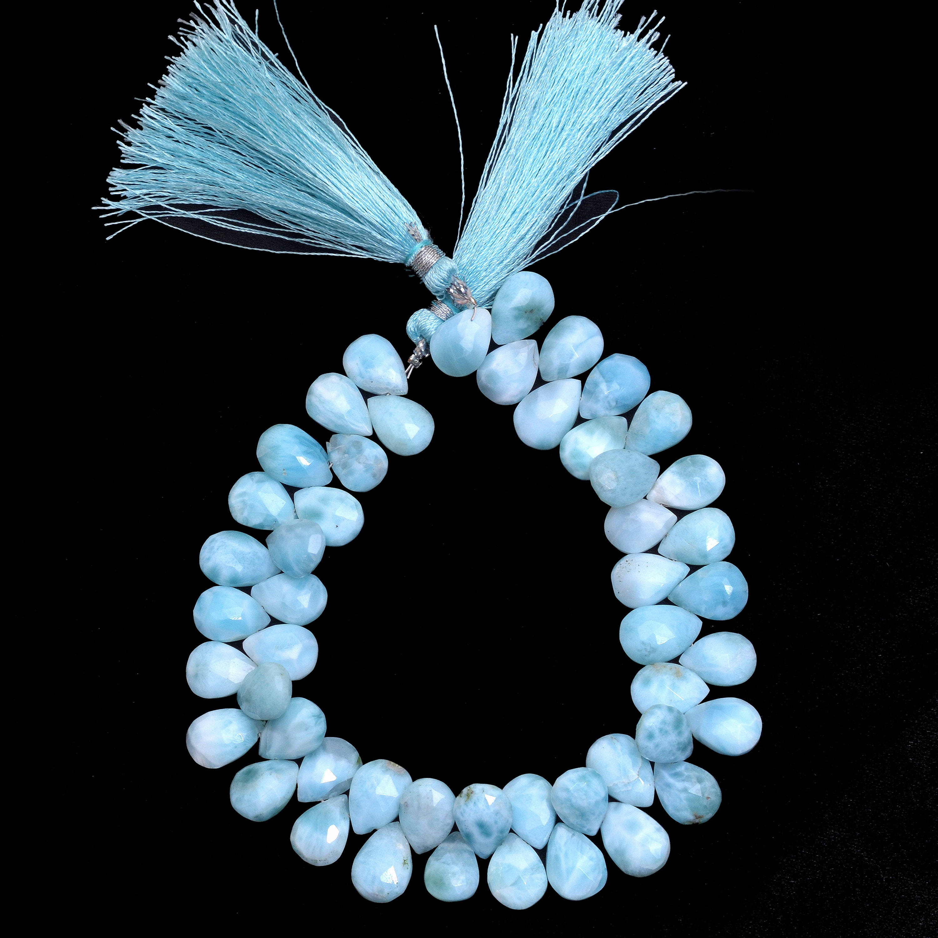 Natural Larimar Gemstone 8x10mm Loose Faceted Pear Briolette Beads, 8" Strand, Larimar Semi Precious Gemstone Briolette Beads For Jewelry