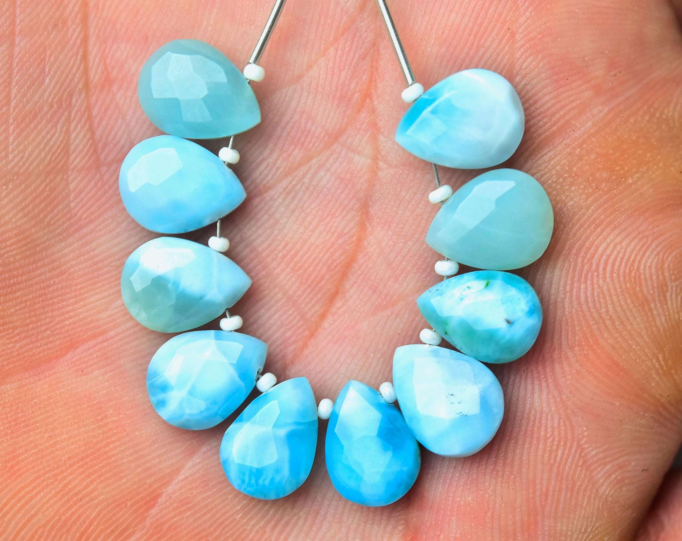 Natural Larimar Pear Beads 10x14mm Faceted Pear Briolettes Larimar Calibrated Gemstone Beads For Jewelry Making Beads 4,6,8pcs No5936