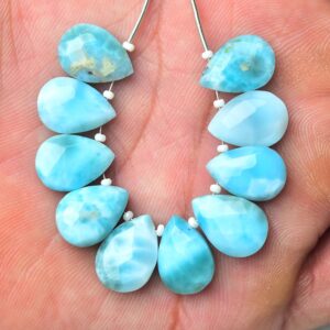 Natural Larimar Pear Beads 10x14mm Faceted Pear Briolettes Superb Larimar Stone Calibrated Gemstone Beads For Jewelry Making Earrings No5938