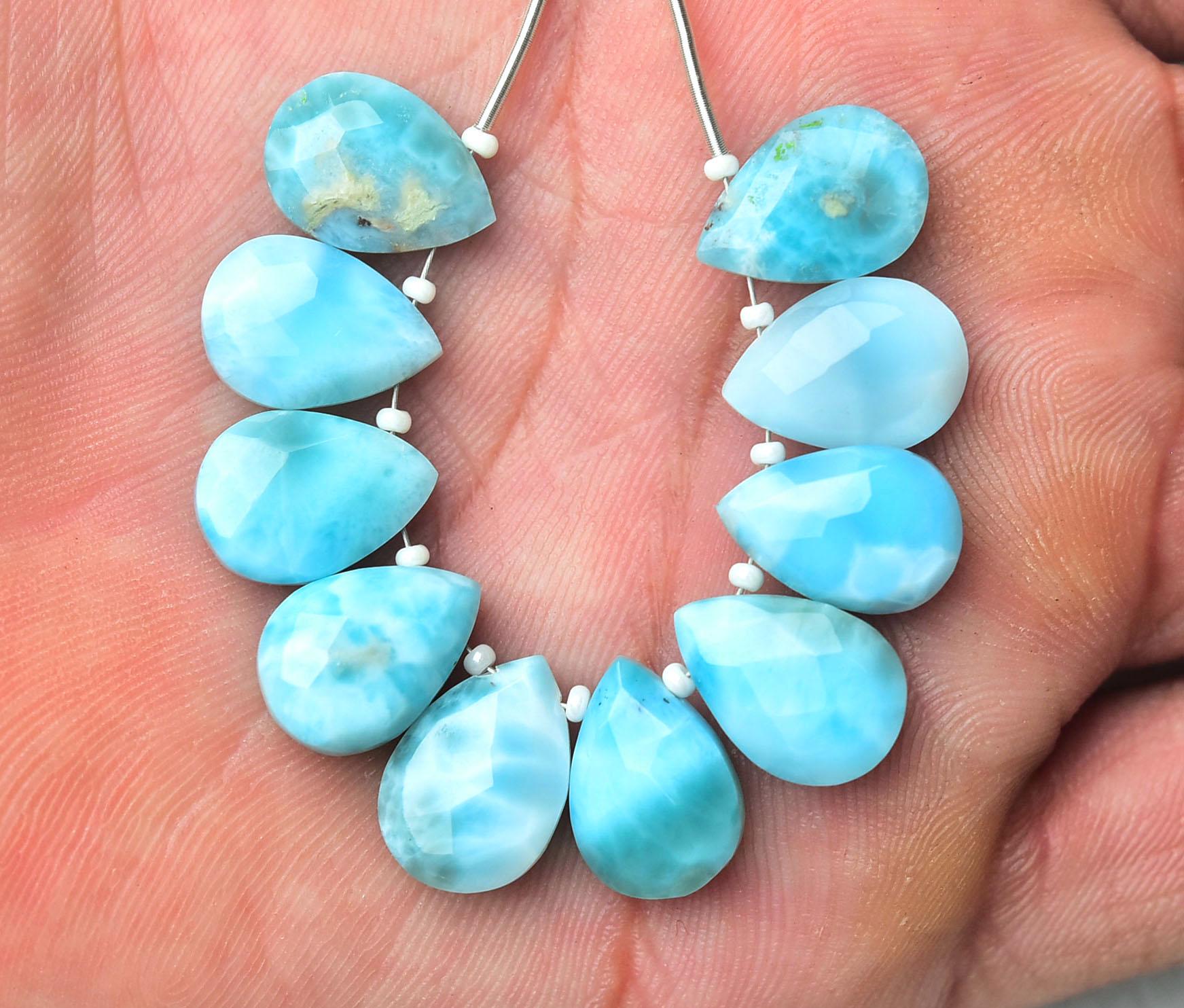 Natural Larimar Pear Beads 10x14mm Faceted Pear Briolettes Superb Larimar Stone Calibrated Gemstone Beads For Jewelry Making Earrings No5938